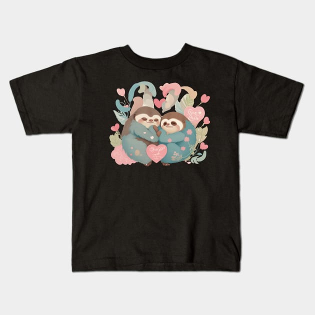 Cute Sloths Couple Kids T-Shirt by SARKAR3.0